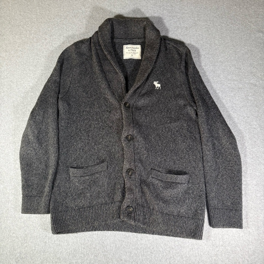 Abercrombie & Fitch Men’s Embroidered Dark Gray Cardigan Sweater
